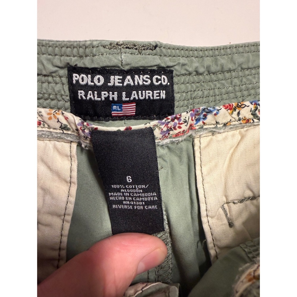 Polo Jeans Co Ralph Lauren Women Green Cargo Shorts Size 6 Drawstring Utility - Picture 3 of 7